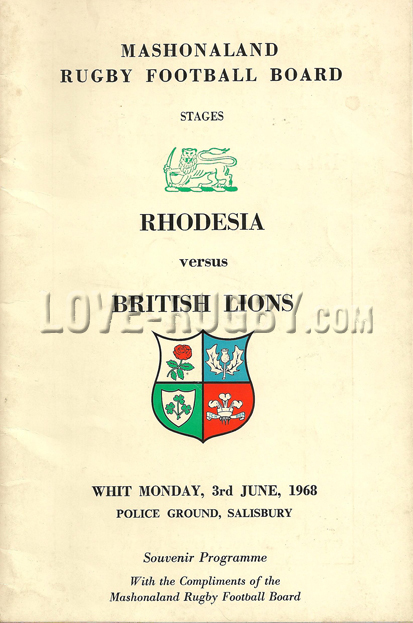1968 Rhodesia v British Isles  Rugby Programme